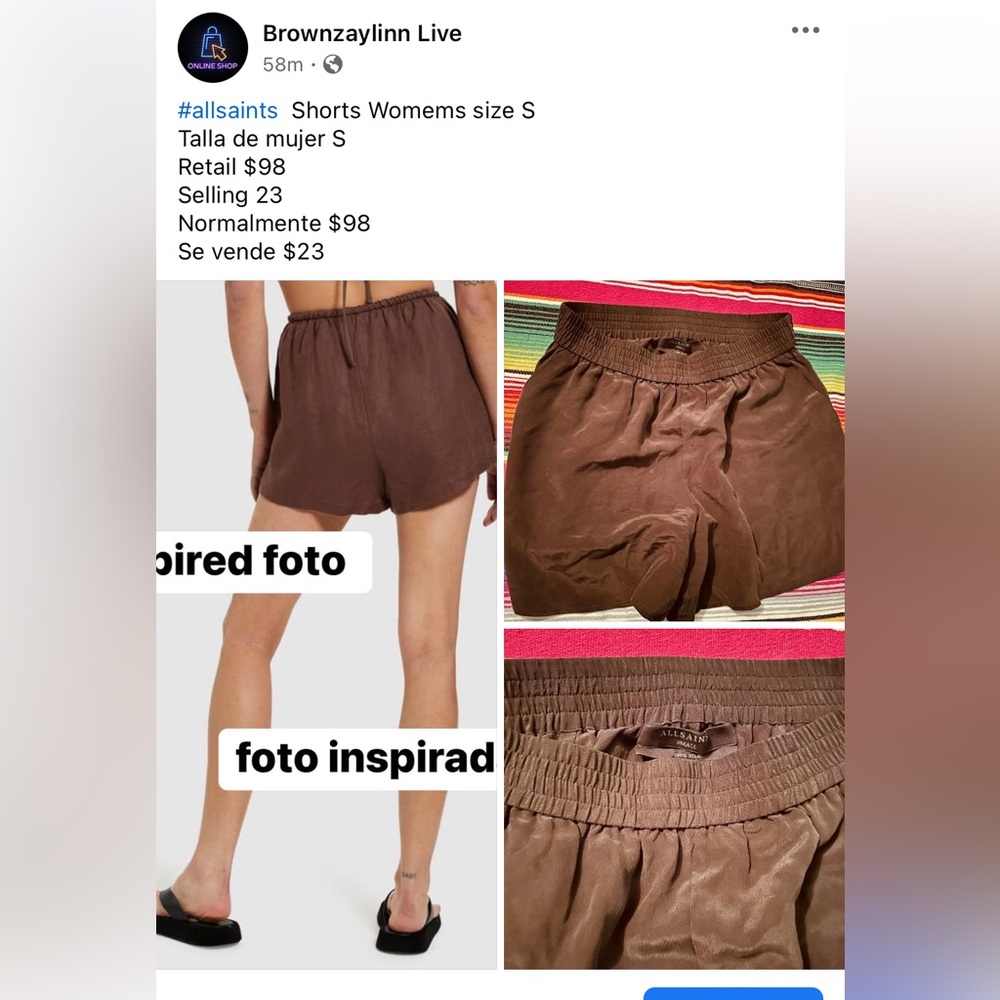 #allsaints  Shorts Womems size S 
Talla de mujer S